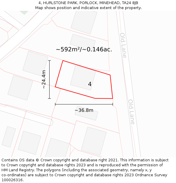 4, HURLSTONE PARK, PORLOCK, MINEHEAD, TA24 8JB: Plot and title map