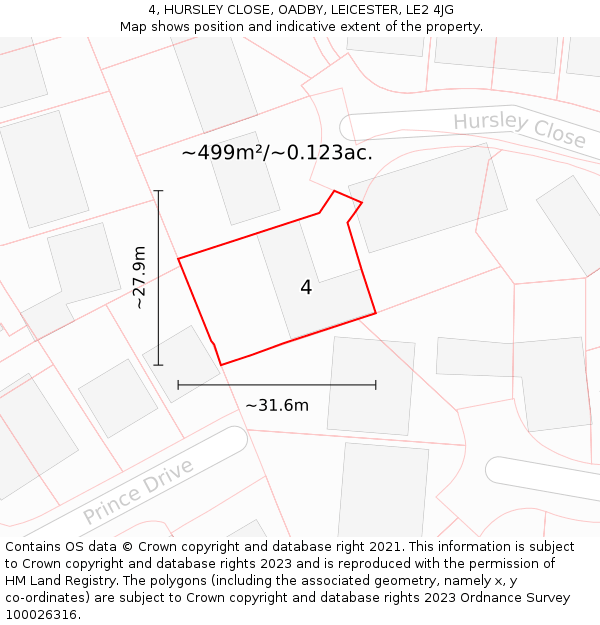 4, HURSLEY CLOSE, OADBY, LEICESTER, LE2 4JG: Plot and title map