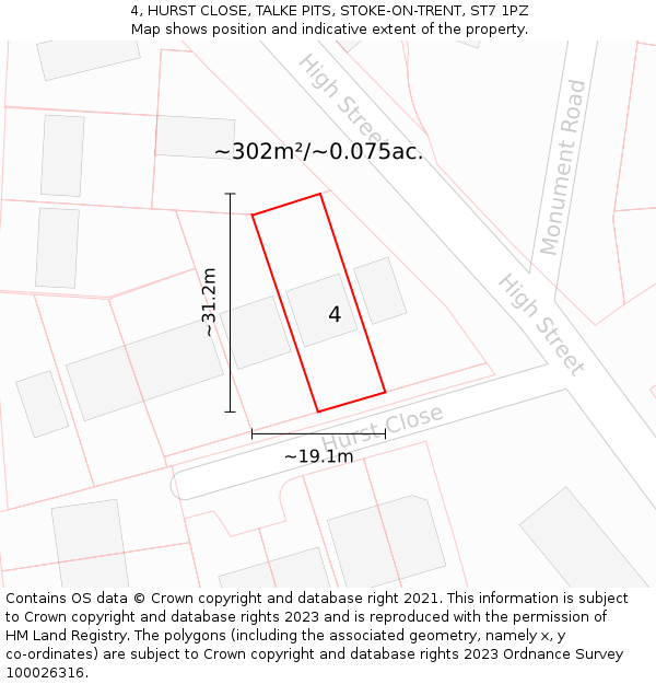 4, HURST CLOSE, TALKE PITS, STOKE-ON-TRENT, ST7 1PZ: Plot and title map