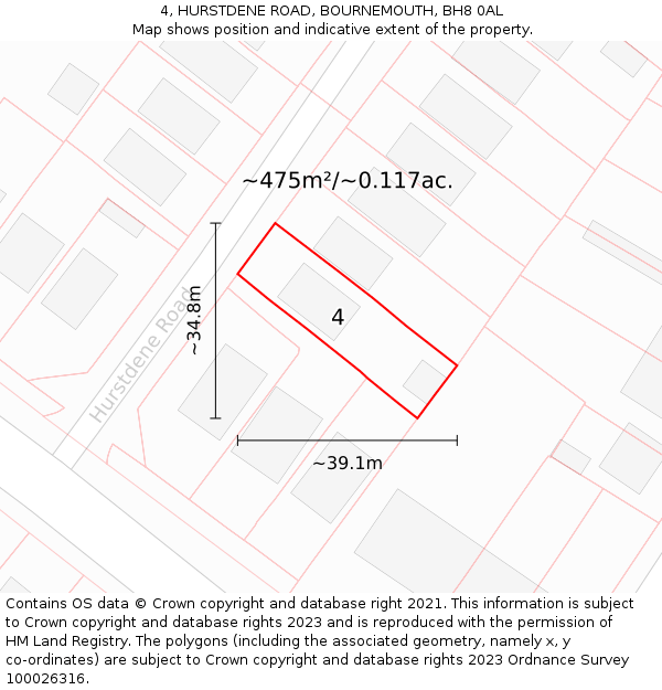 4, HURSTDENE ROAD, BOURNEMOUTH, BH8 0AL: Plot and title map