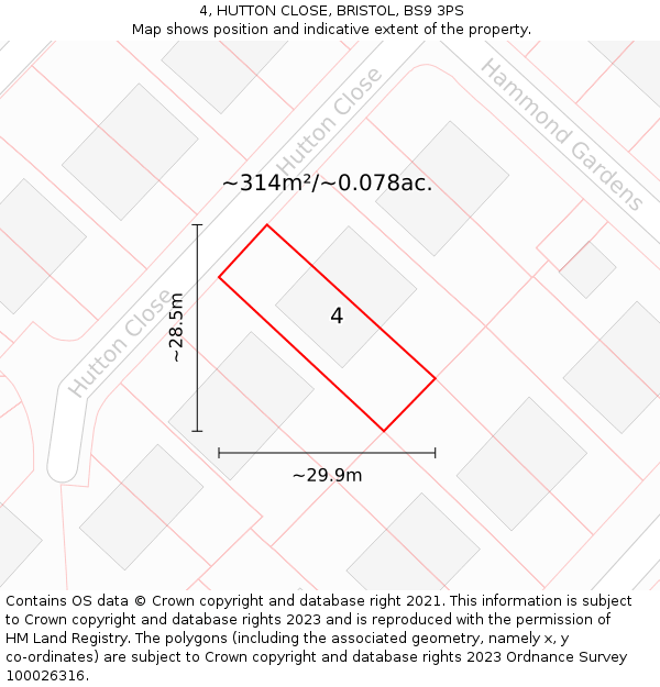 4, HUTTON CLOSE, BRISTOL, BS9 3PS: Plot and title map