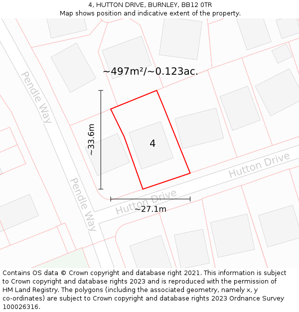 4, HUTTON DRIVE, BURNLEY, BB12 0TR: Plot and title map