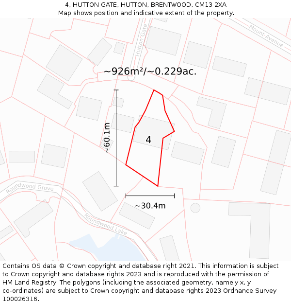 4, HUTTON GATE, HUTTON, BRENTWOOD, CM13 2XA: Plot and title map