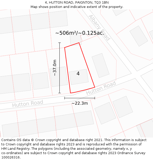 4, HUTTON ROAD, PAIGNTON, TQ3 1BN: Plot and title map