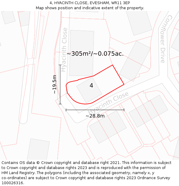 4, HYACINTH CLOSE, EVESHAM, WR11 3EP: Plot and title map