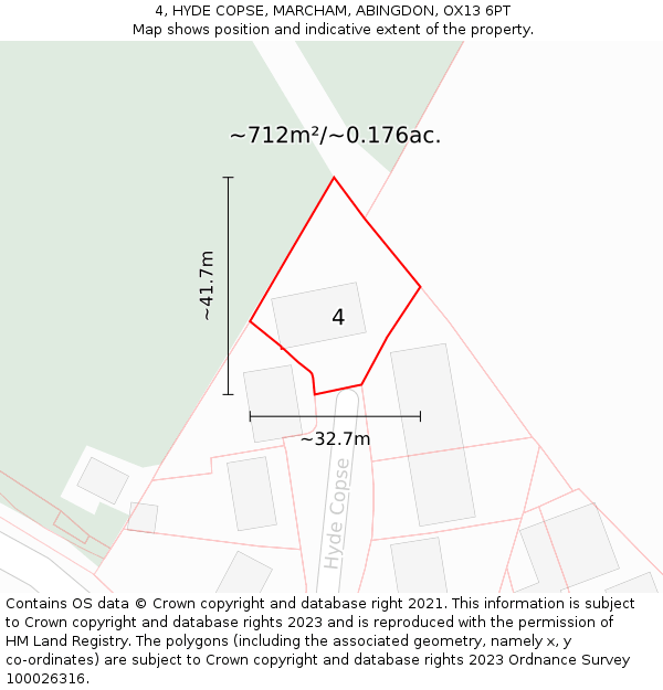 4, HYDE COPSE, MARCHAM, ABINGDON, OX13 6PT: Plot and title map