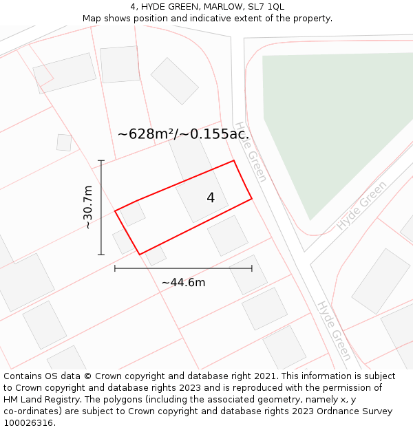 4, HYDE GREEN, MARLOW, SL7 1QL: Plot and title map