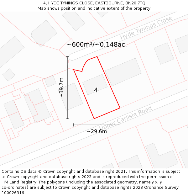 4, HYDE TYNINGS CLOSE, EASTBOURNE, BN20 7TQ: Plot and title map