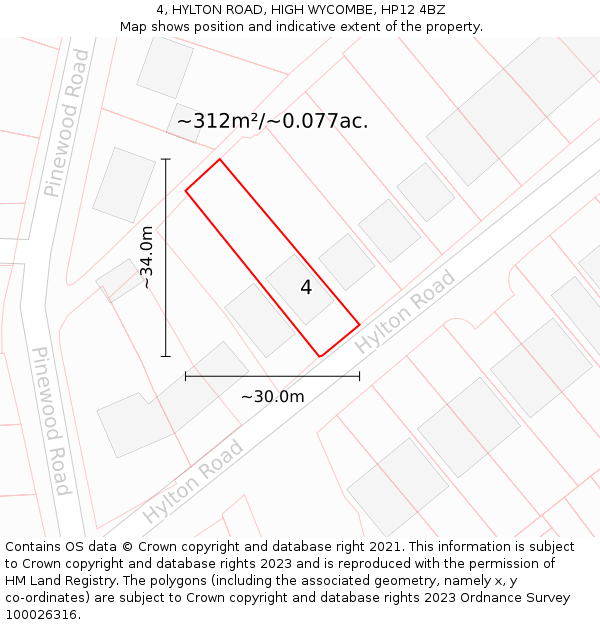 4, HYLTON ROAD, HIGH WYCOMBE, HP12 4BZ: Plot and title map