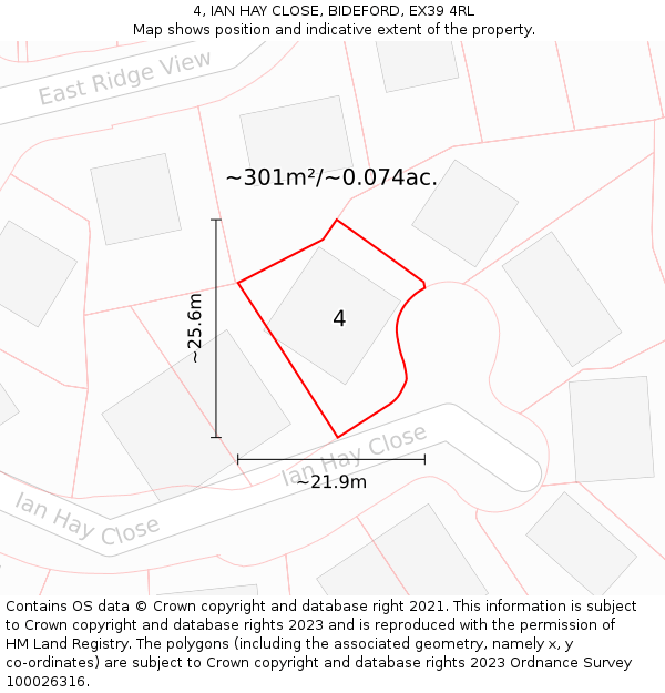 4, IAN HAY CLOSE, BIDEFORD, EX39 4RL: Plot and title map