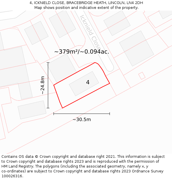 4, ICKNIELD CLOSE, BRACEBRIDGE HEATH, LINCOLN, LN4 2DH: Plot and title map