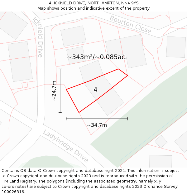 4, ICKNIELD DRIVE, NORTHAMPTON, NN4 9YS: Plot and title map