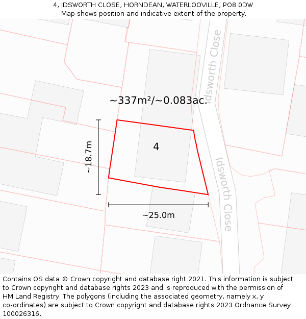 4, IDSWORTH CLOSE, HORNDEAN, WATERLOOVILLE, PO8 0DW: Plot and title map