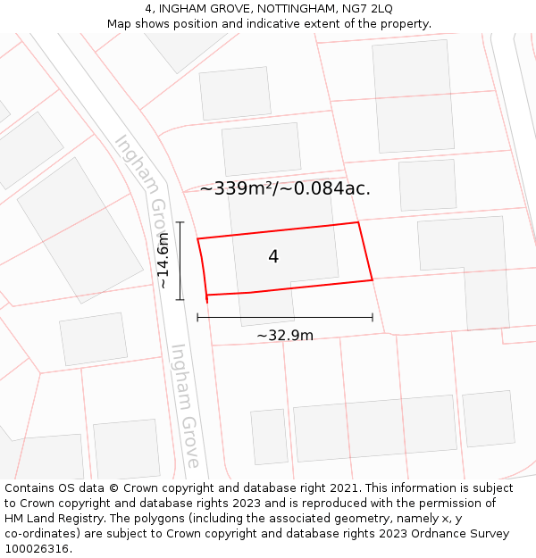 4, INGHAM GROVE, NOTTINGHAM, NG7 2LQ: Plot and title map