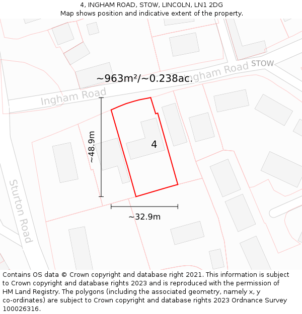 4, INGHAM ROAD, STOW, LINCOLN, LN1 2DG: Plot and title map
