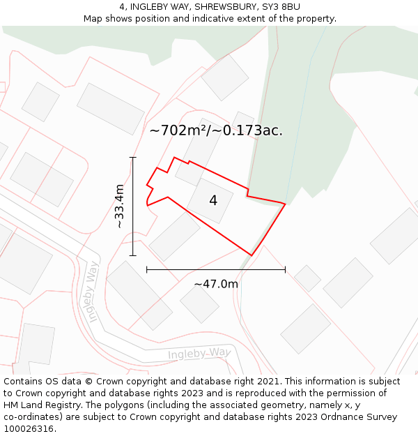 4, INGLEBY WAY, SHREWSBURY, SY3 8BU: Plot and title map