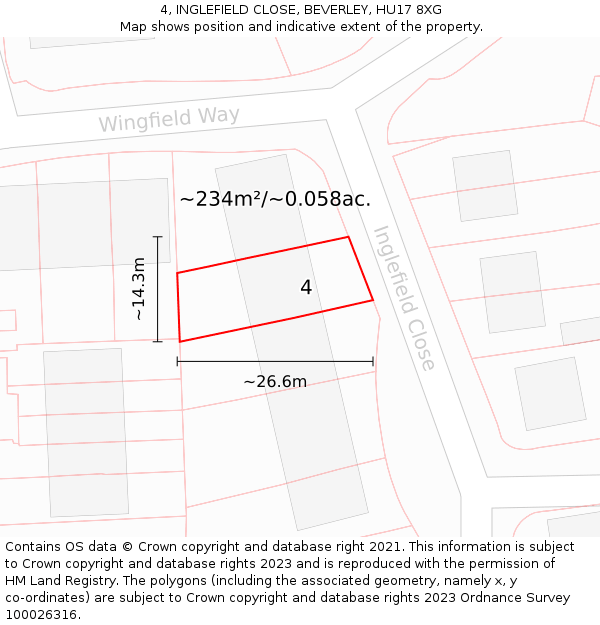 4, INGLEFIELD CLOSE, BEVERLEY, HU17 8XG: Plot and title map