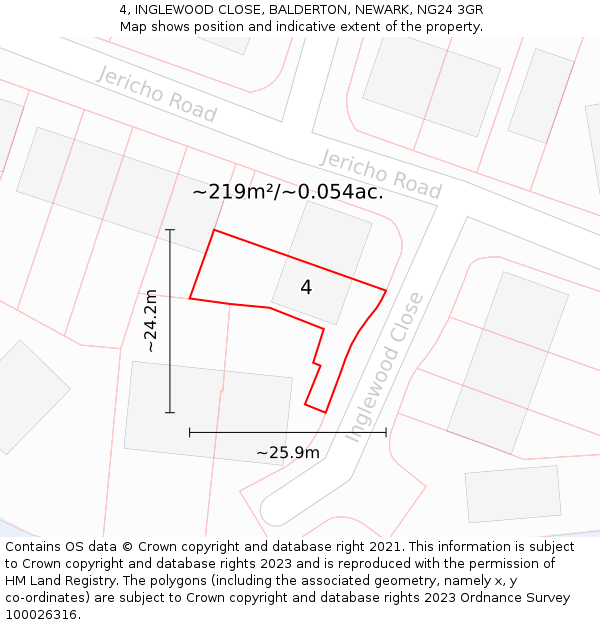 4, INGLEWOOD CLOSE, BALDERTON, NEWARK, NG24 3GR: Plot and title map