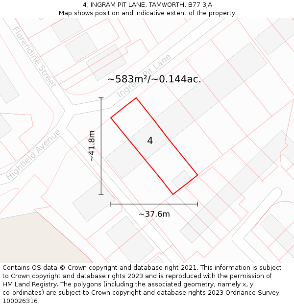 4, INGRAM PIT LANE, TAMWORTH, B77 3JA: Plot and title map