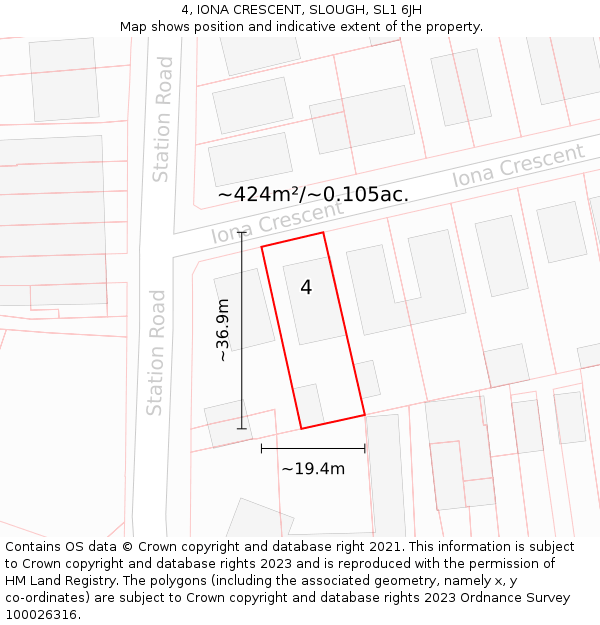 4, IONA CRESCENT, SLOUGH, SL1 6JH: Plot and title map