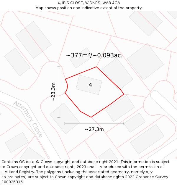 4, IRIS CLOSE, WIDNES, WA8 4GA: Plot and title map