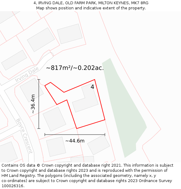 4, IRVING DALE, OLD FARM PARK, MILTON KEYNES, MK7 8RG: Plot and title map