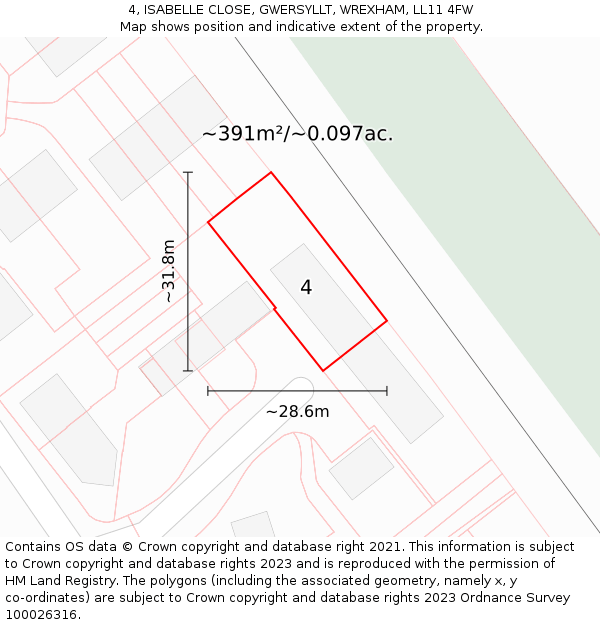 4, ISABELLE CLOSE, GWERSYLLT, WREXHAM, LL11 4FW: Plot and title map