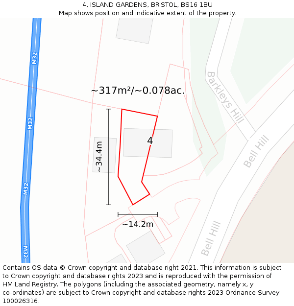 4, ISLAND GARDENS, BRISTOL, BS16 1BU: Plot and title map