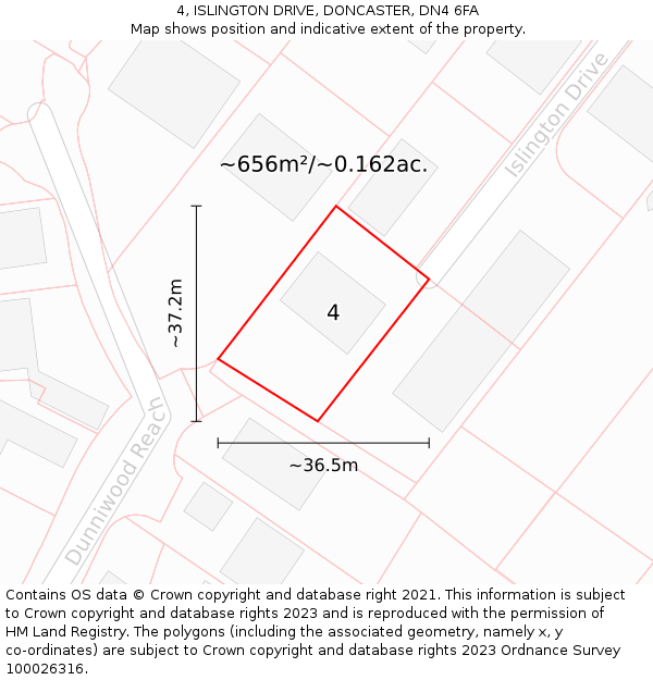 4, ISLINGTON DRIVE, DONCASTER, DN4 6FA: Plot and title map