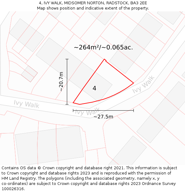 4, IVY WALK, MIDSOMER NORTON, RADSTOCK, BA3 2EE: Plot and title map