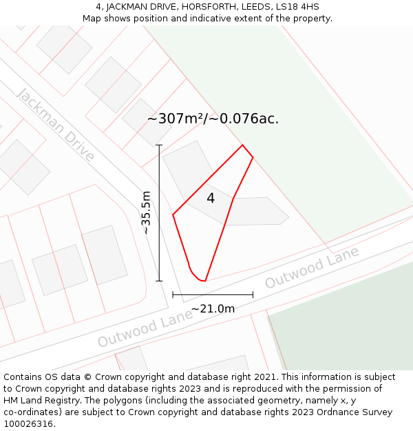 4, JACKMAN DRIVE, HORSFORTH, LEEDS, LS18 4HS: Plot and title map