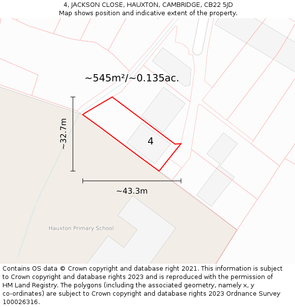 4, JACKSON CLOSE, HAUXTON, CAMBRIDGE, CB22 5JD: Plot and title map