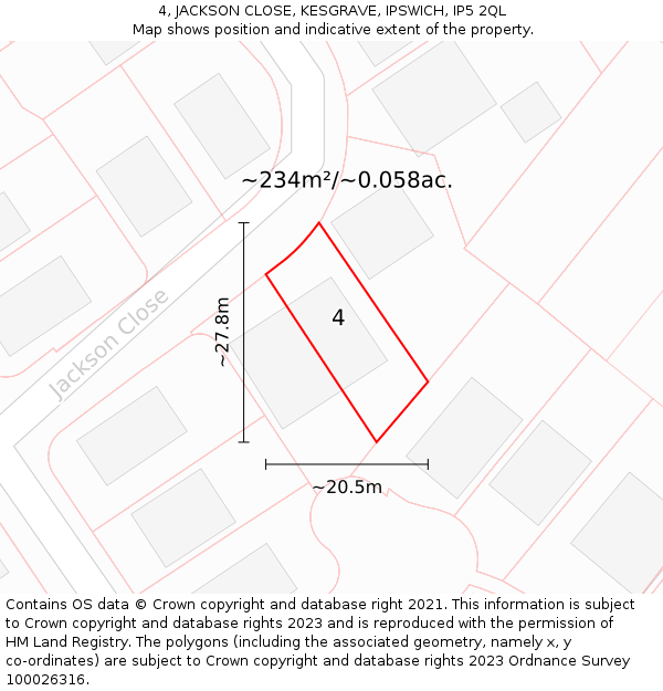 4, JACKSON CLOSE, KESGRAVE, IPSWICH, IP5 2QL: Plot and title map