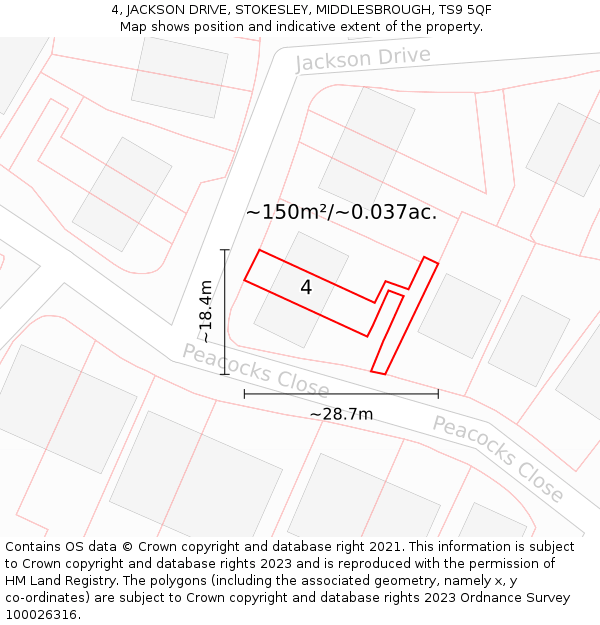 4, JACKSON DRIVE, STOKESLEY, MIDDLESBROUGH, TS9 5QF: Plot and title map