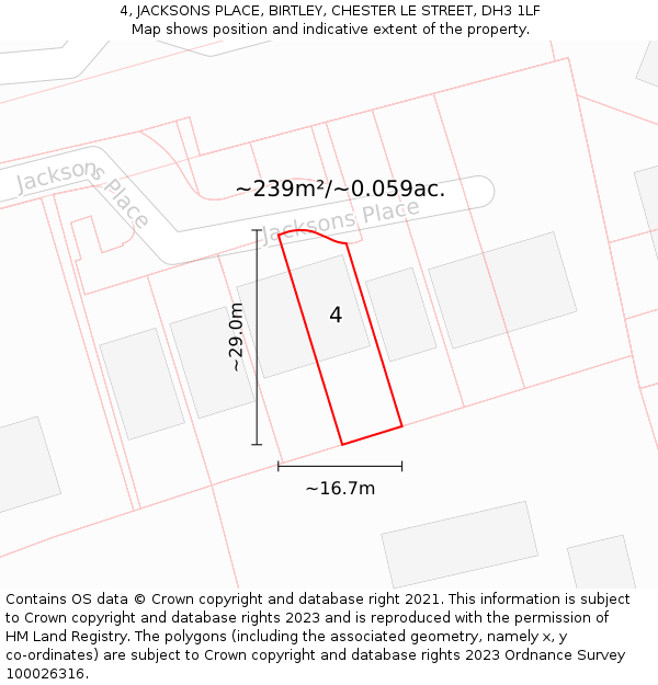 4, JACKSONS PLACE, BIRTLEY, CHESTER LE STREET, DH3 1LF: Plot and title map