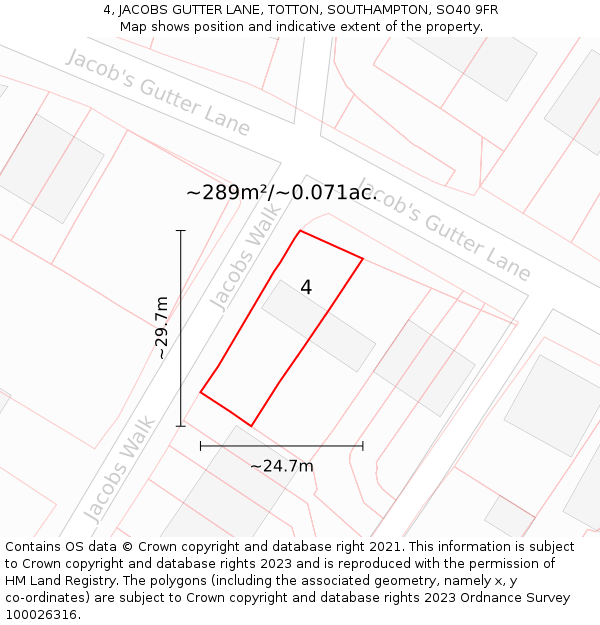 4, JACOBS GUTTER LANE, TOTTON, SOUTHAMPTON, SO40 9FR: Plot and title map