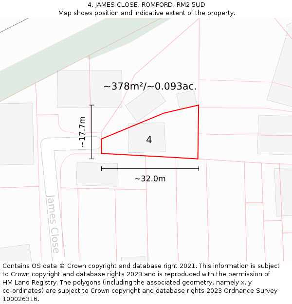 4, JAMES CLOSE, ROMFORD, RM2 5UD: Plot and title map