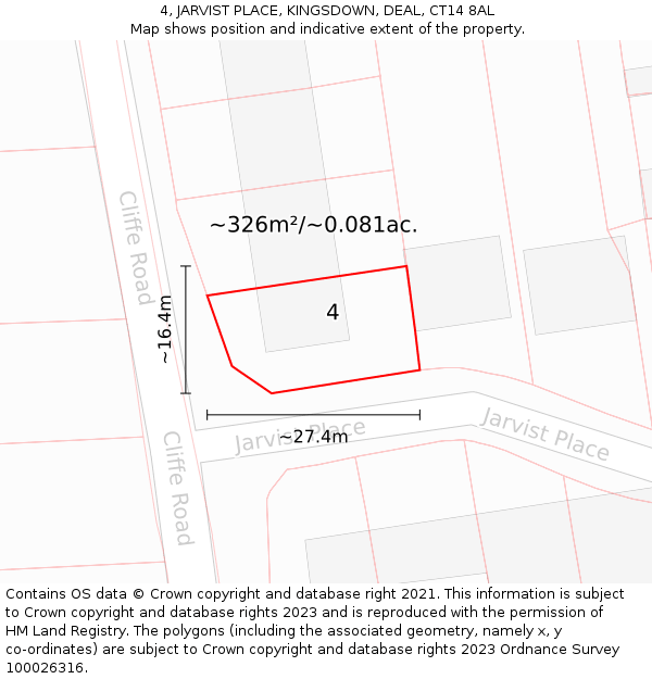 4, JARVIST PLACE, KINGSDOWN, DEAL, CT14 8AL: Plot and title map