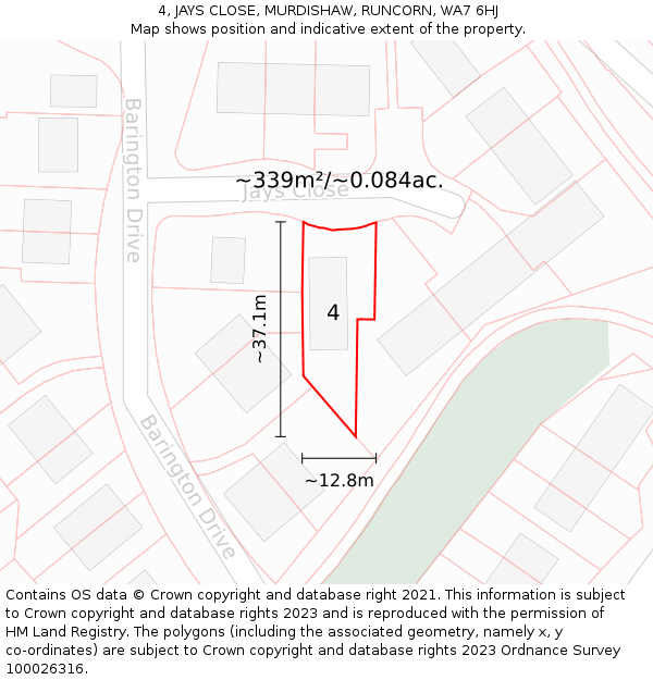 4, JAYS CLOSE, MURDISHAW, RUNCORN, WA7 6HJ: Plot and title map