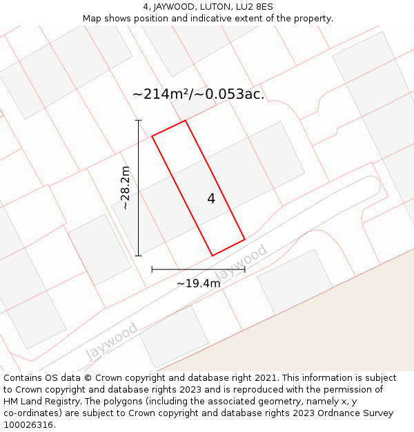 4, JAYWOOD, LUTON, LU2 8ES: Plot and title map