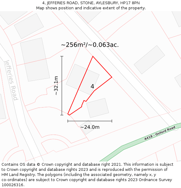 4, JEFFERIES ROAD, STONE, AYLESBURY, HP17 8PN: Plot and title map