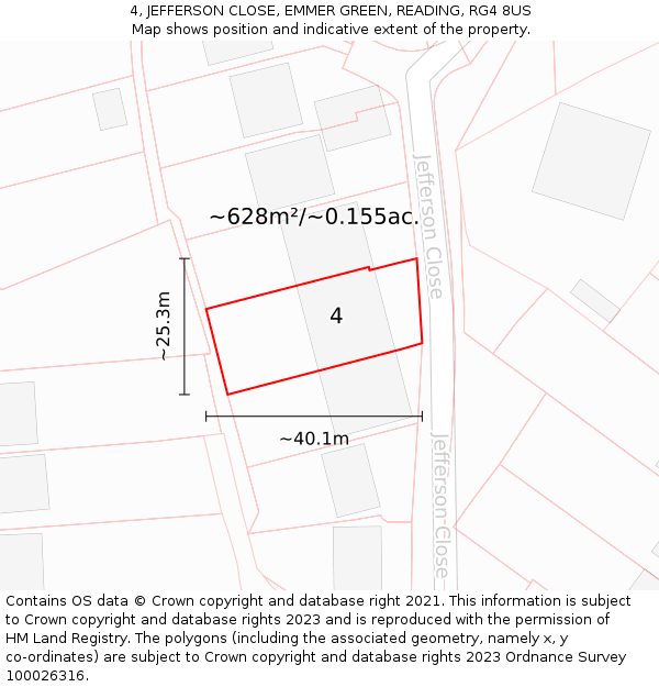 4, JEFFERSON CLOSE, EMMER GREEN, READING, RG4 8US: Plot and title map