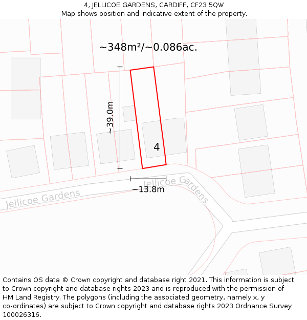 4, JELLICOE GARDENS, CARDIFF, CF23 5QW: Plot and title map