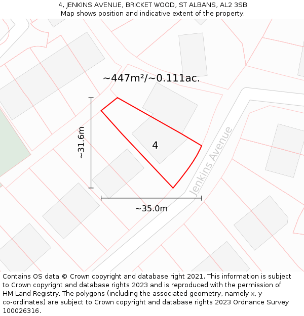 4, JENKINS AVENUE, BRICKET WOOD, ST ALBANS, AL2 3SB: Plot and title map