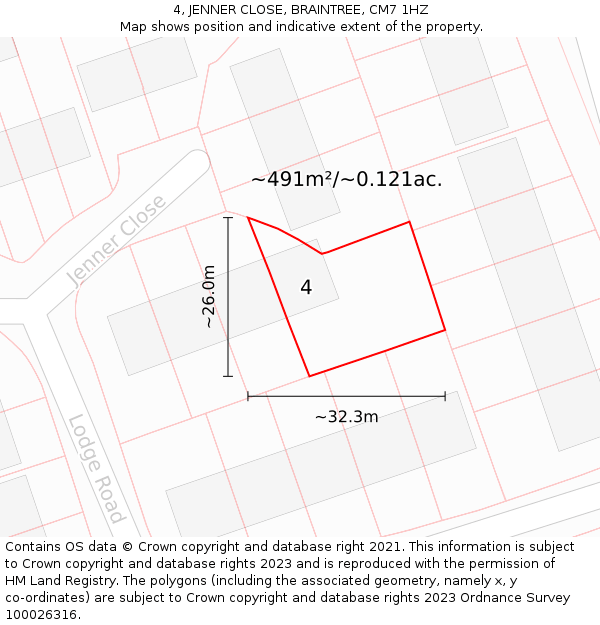 4, JENNER CLOSE, BRAINTREE, CM7 1HZ: Plot and title map