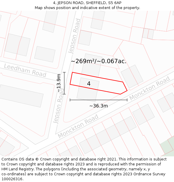 4, JEPSON ROAD, SHEFFIELD, S5 6AP: Plot and title map