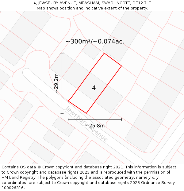 4, JEWSBURY AVENUE, MEASHAM, SWADLINCOTE, DE12 7LE: Plot and title map