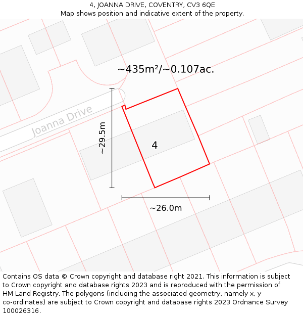 4, JOANNA DRIVE, COVENTRY, CV3 6QE: Plot and title map