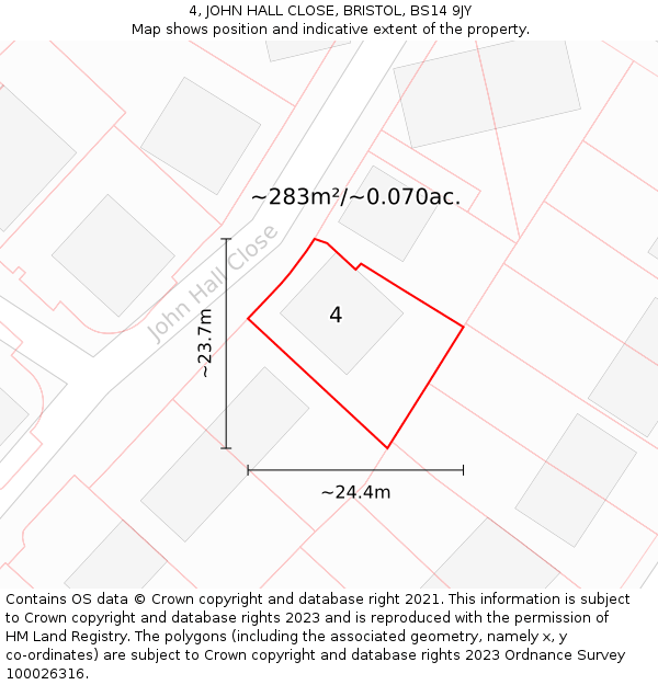 4, JOHN HALL CLOSE, BRISTOL, BS14 9JY: Plot and title map