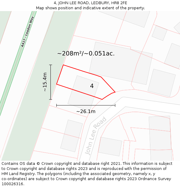 4, JOHN LEE ROAD, LEDBURY, HR8 2FE: Plot and title map